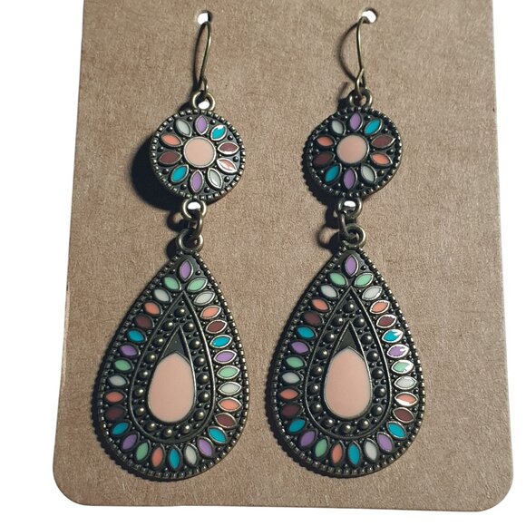 Women Teardrop Dangle Earrings Beaded Design Lightweight Bali Beach Hook Back - Picture 2 of 4